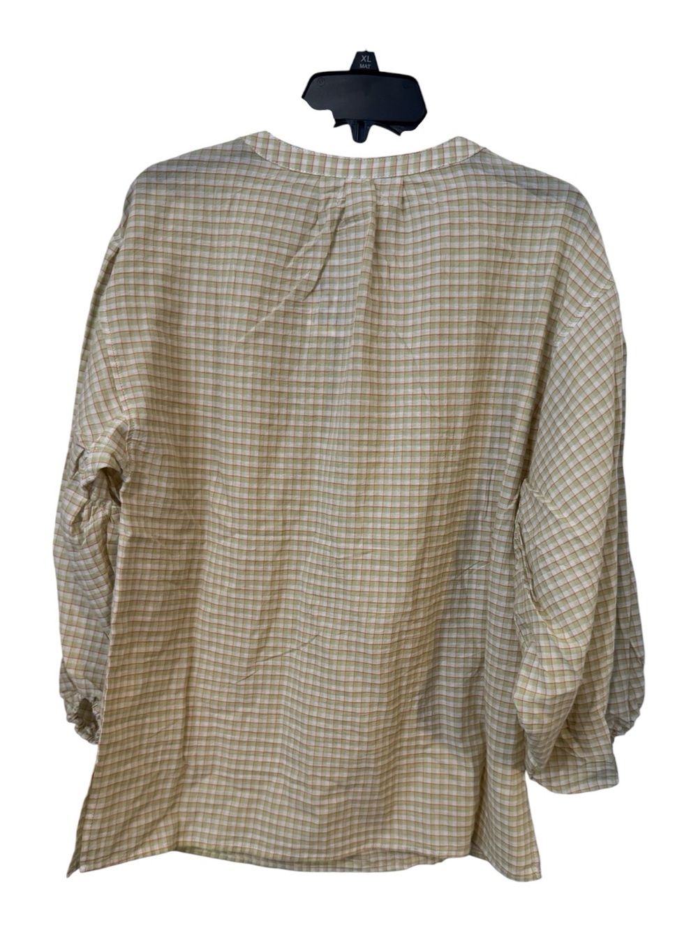 Max Studio NWT Cotton Plaid Peasant Blouse Green Balloon Sleeve Medium M - Picture 3 of 10